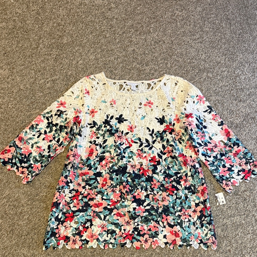 Charter Club Multicolor Floral Lace Blouse
